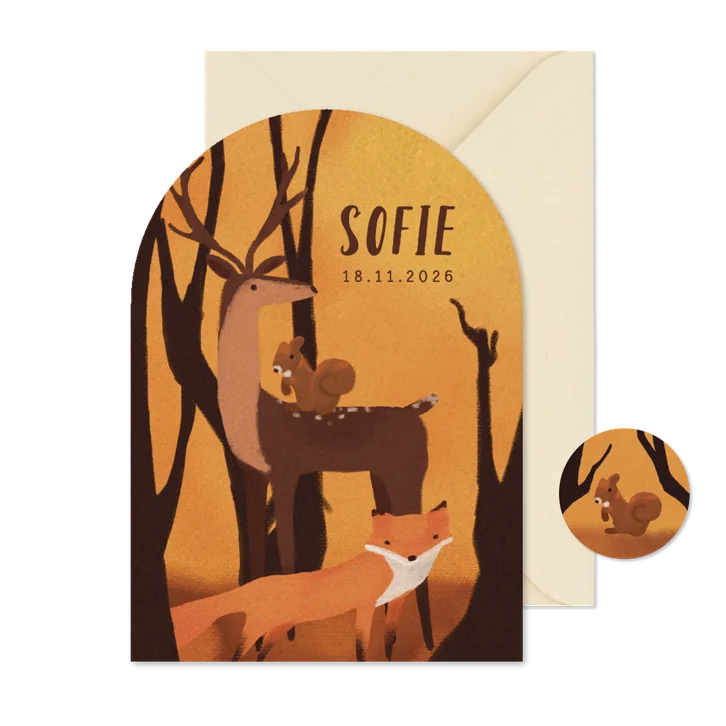Geboortekaart met schattige herfst dieren