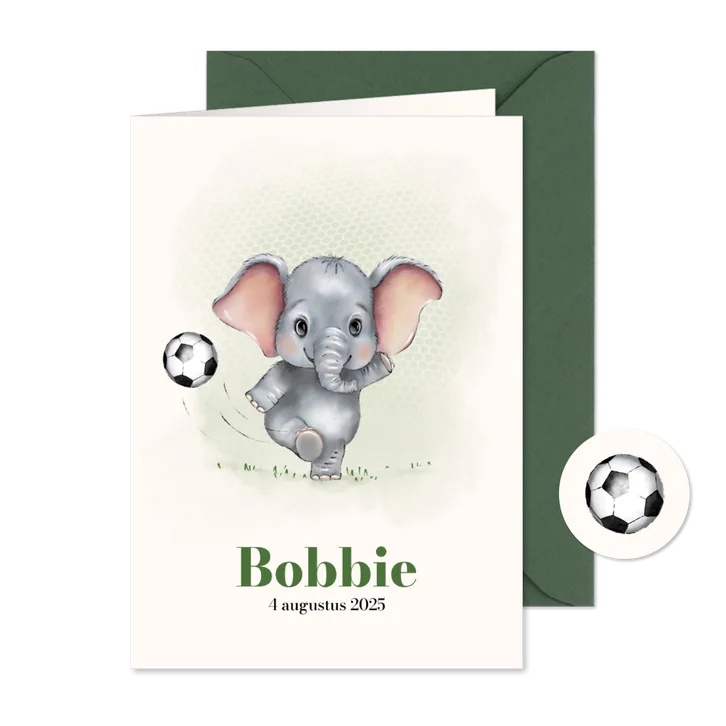 Geboortekaart olifantje met voetbal+