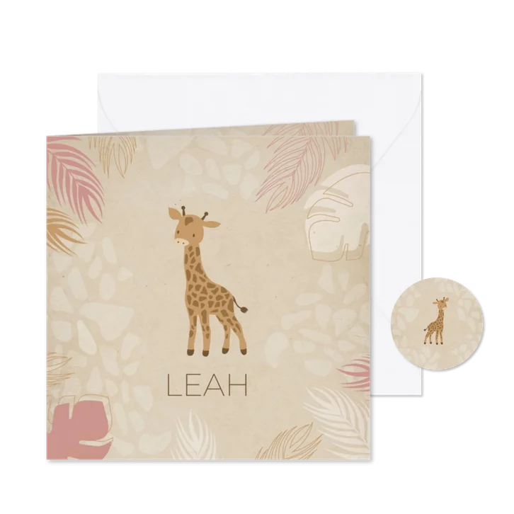Geboortekaart oudroze met girafje