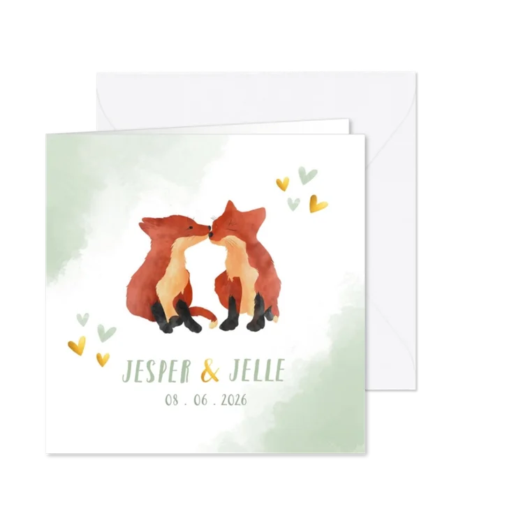 Geboortekaart tweeling vosjes jongen waterverf achtergrond