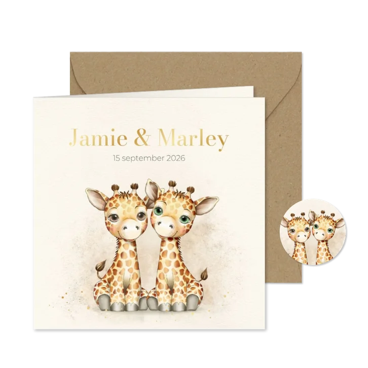 Geboortekaart tweelinggiraf met foto