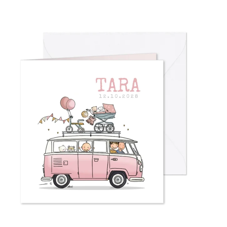 Geboortekaart VWbusje roze av