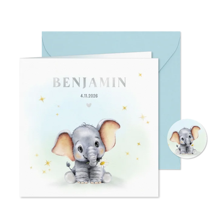 Geboortekaart waterverf met sterretjes confetti