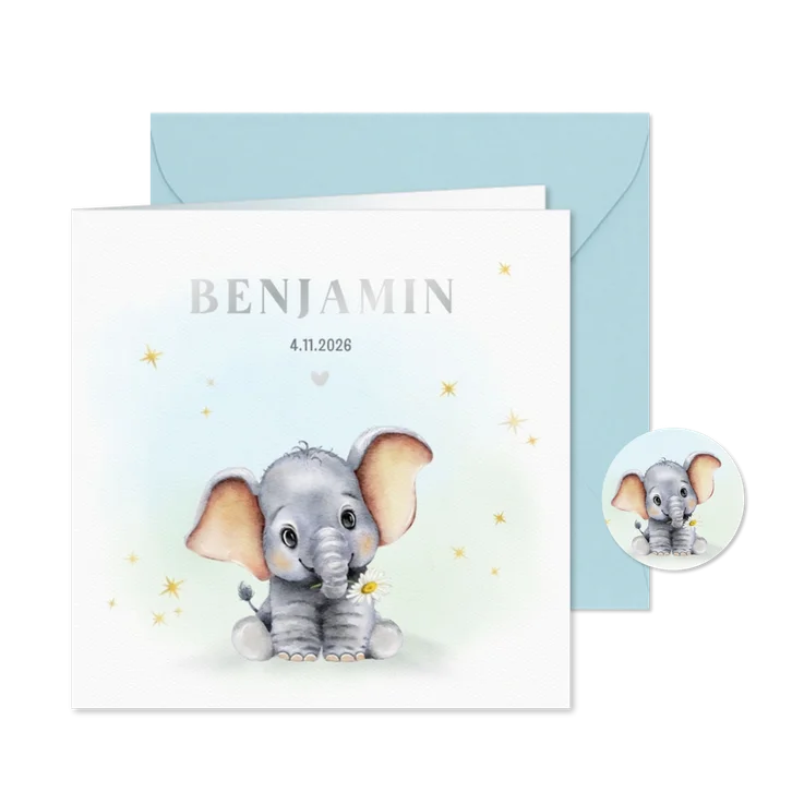 Geboortekaart waterverf met sterretjes confetti