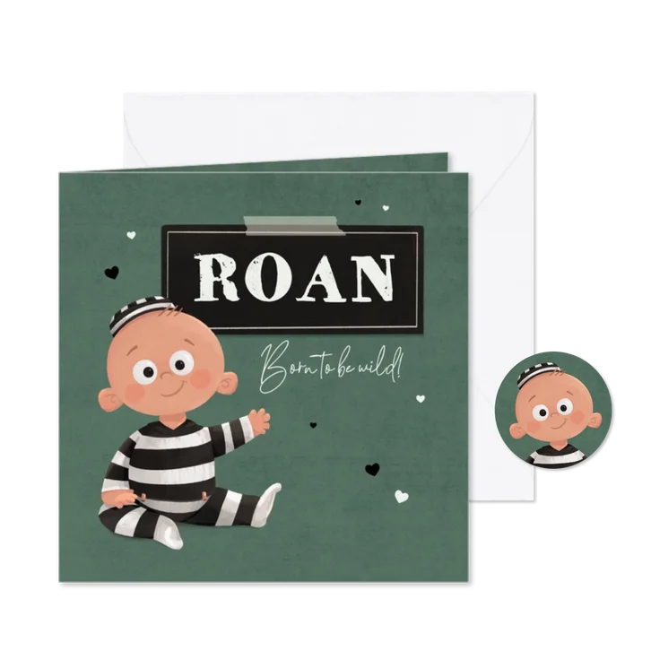 Geboortekaartje baby boefje ontsnapt stoer