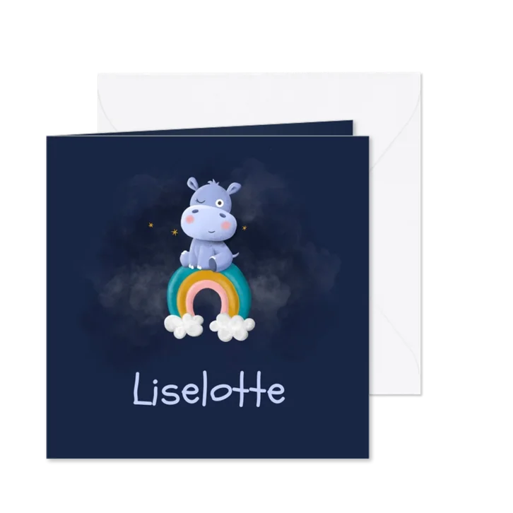 Geboortekaartje baby nijlpaarde regenboog