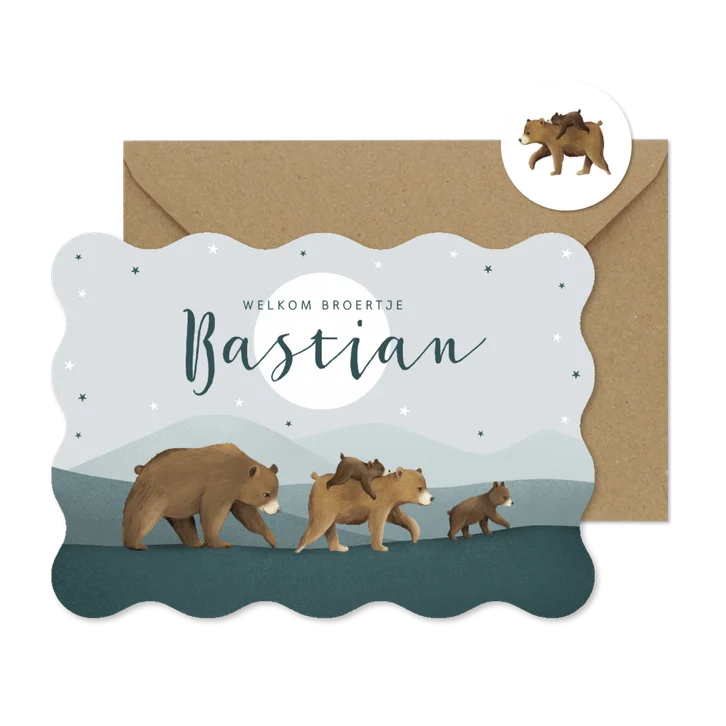 Geboortekaartje beren familie broertje schattig dieren maan