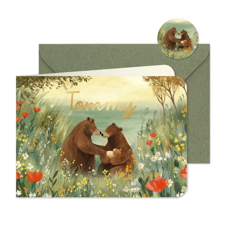 Geboortekaartje beren in een bloemenveld