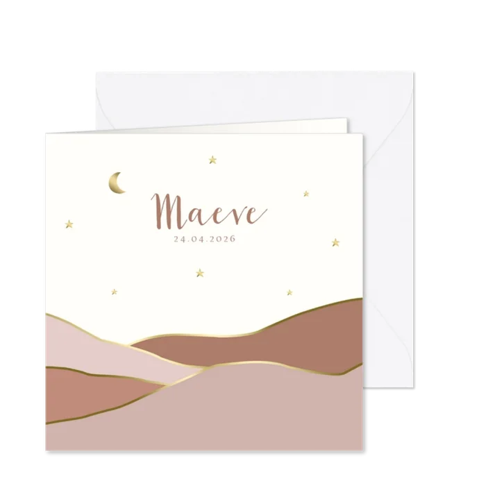 Geboortekaartje bergen sterren maan goudlook meisje