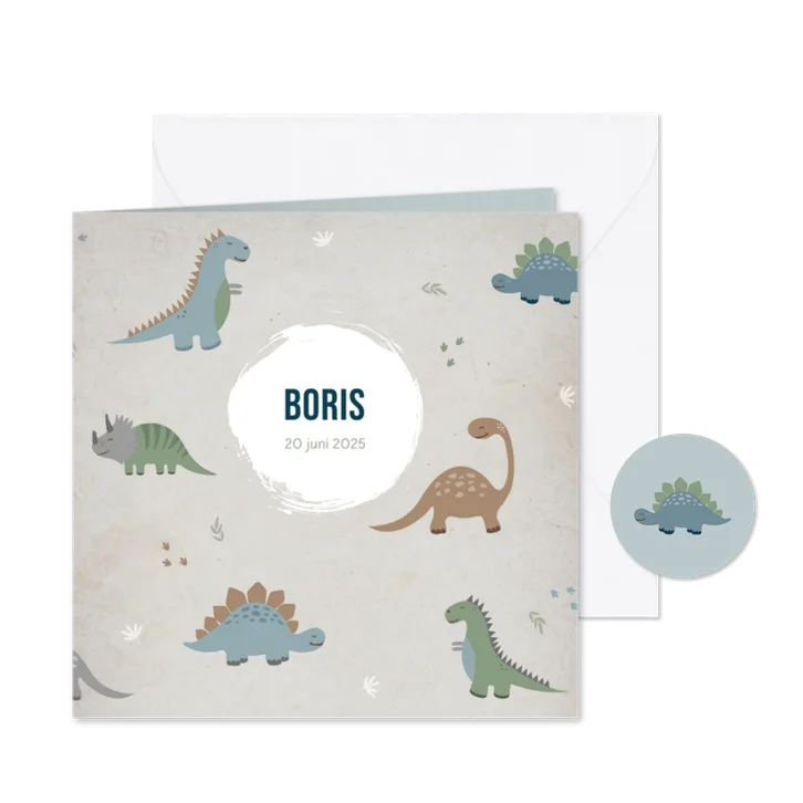 Geboortekaartje blauw dinosaurussen