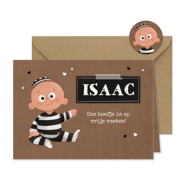 Geboortekaartje boef baby zwart wit kraft hartjes bruin