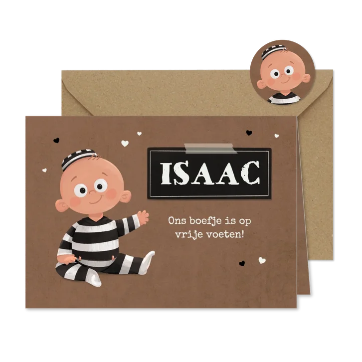 Geboortekaartje boef baby zwart wit kraft hartjes bruin