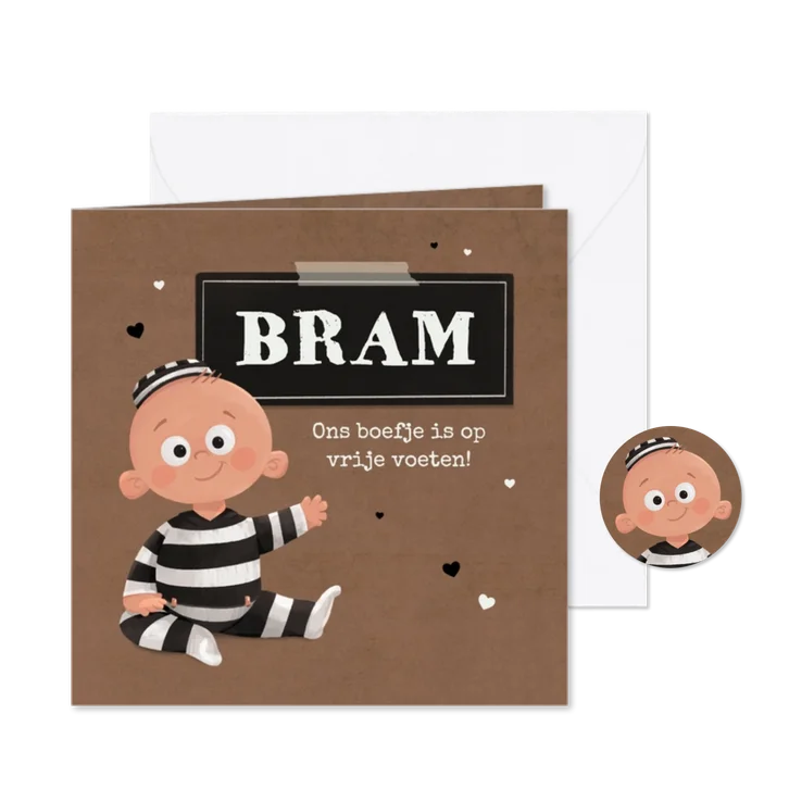 Geboortekaartje boefje baby zwart wit kraft hartjes