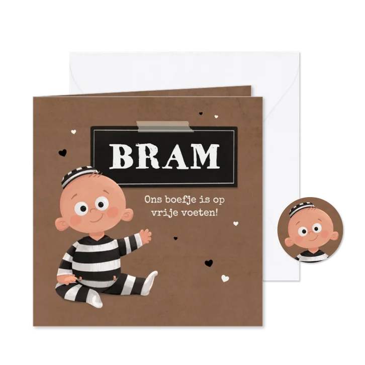 Geboortekaartje boefje baby zwart wit kraft hartjes