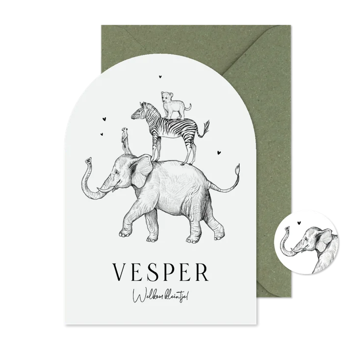 Geboortekaartje boogkaart stijlvol jungle dieren leeuw