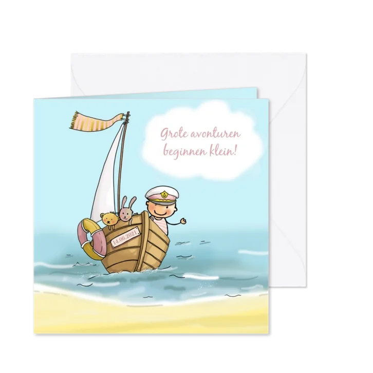 Geboortekaartje bootje met meisje