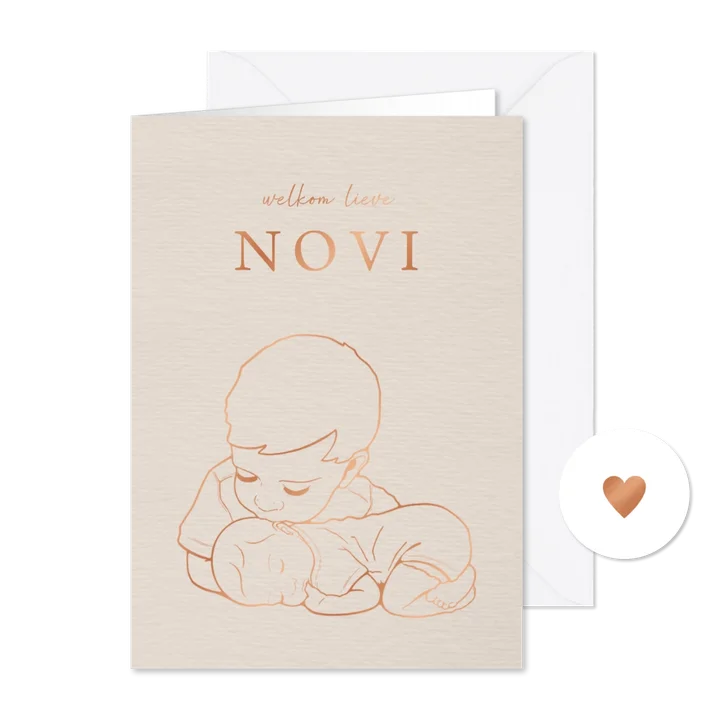 Geboortekaartje broer kust liggend baby’tje – koperfolie