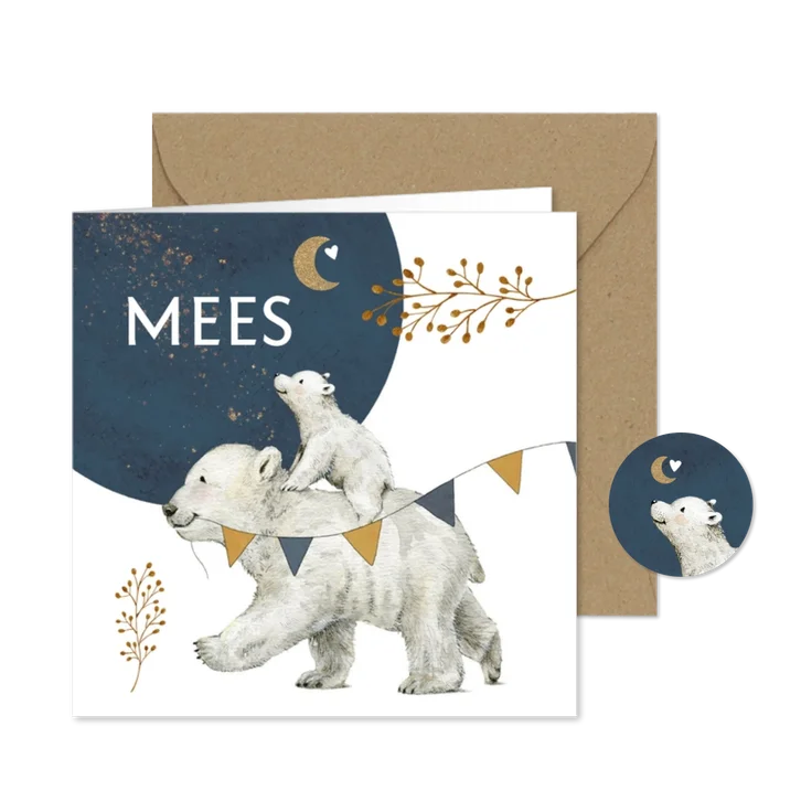 Geboortekaartje broertje 2 ijsbeertjes onder de maan
