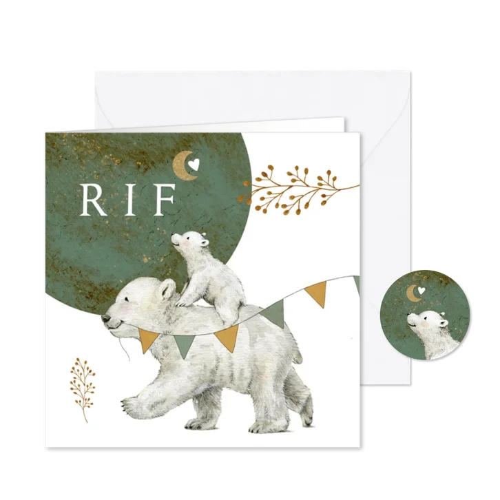 Geboortekaartje broertje met ijsbeertjes onder de maan