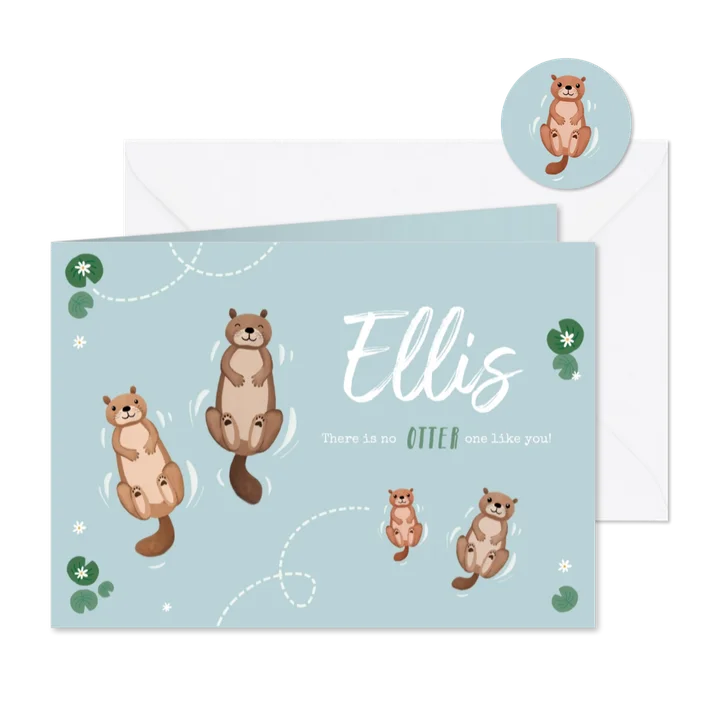 Geboortekaartje broertje otters familie water blauw