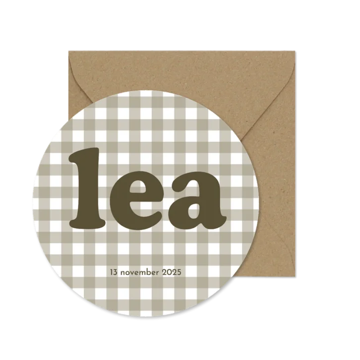 Geboortekaartje cirkel met groen ruitjespatroon