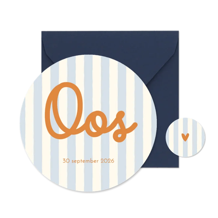 Geboortekaartje cirkelvorm met hippe blauwe streepjes