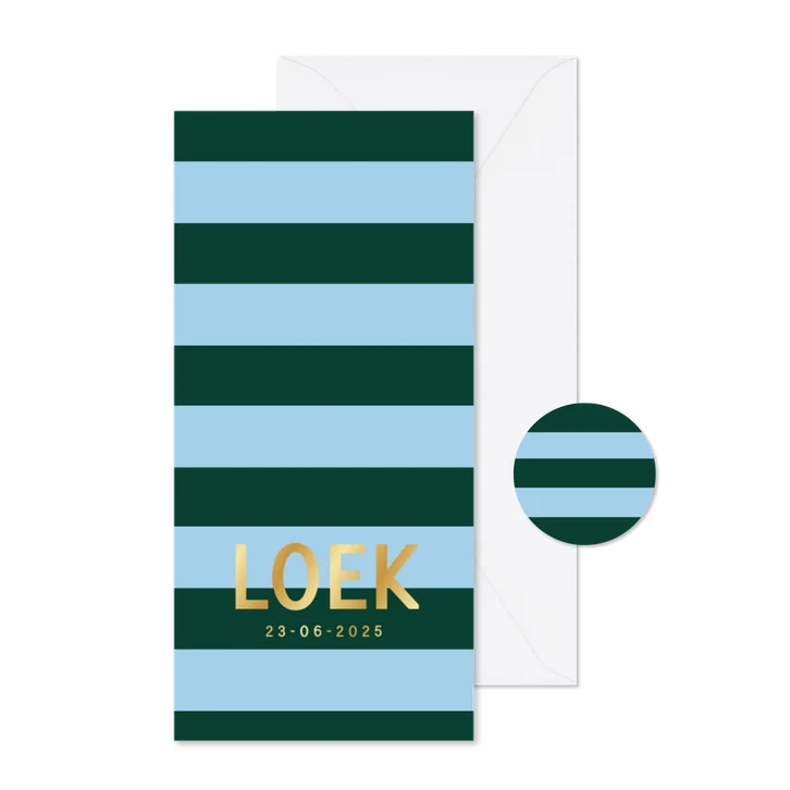 Geboortekaartje colorblocking gestreept groen blauw