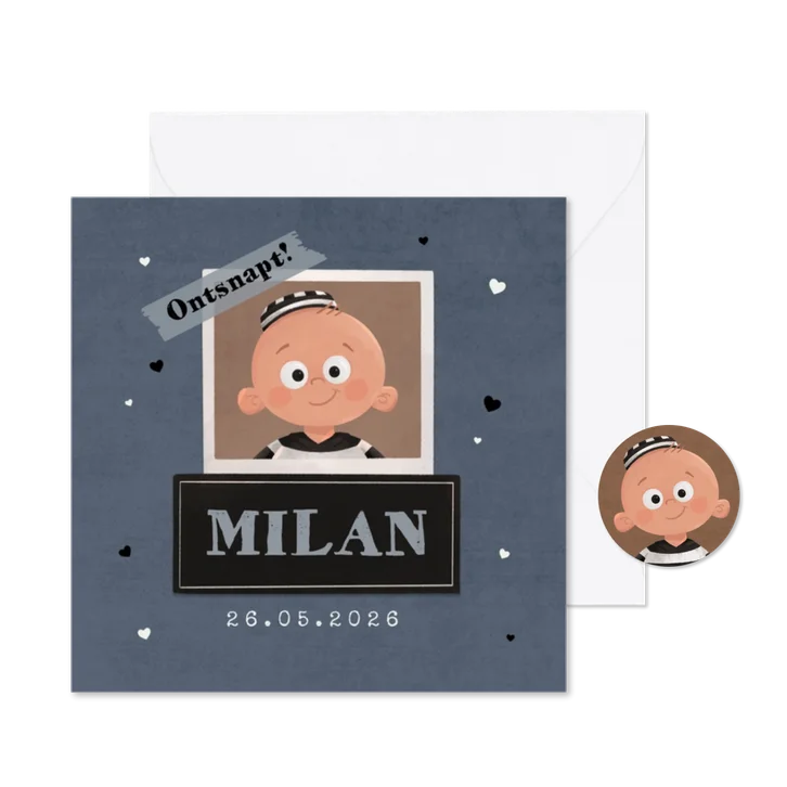 Geboortekaartje crimineel boefje ontsnapt stoer jongen baby