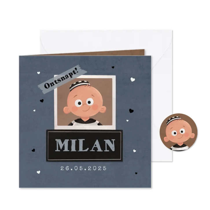 Geboortekaartje crimineel boefje ontsnapt stoer jongen baby