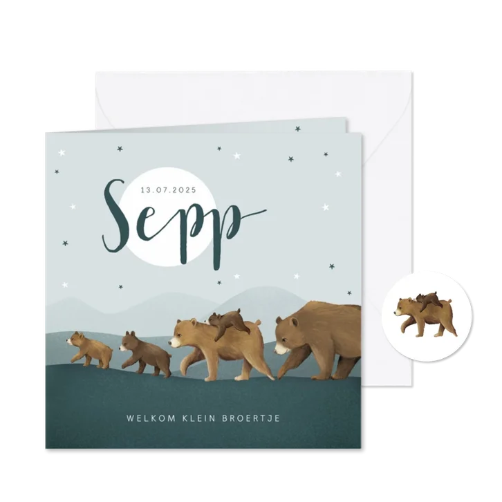 Geboortekaartje dieren beren beestenboel broertje sterren