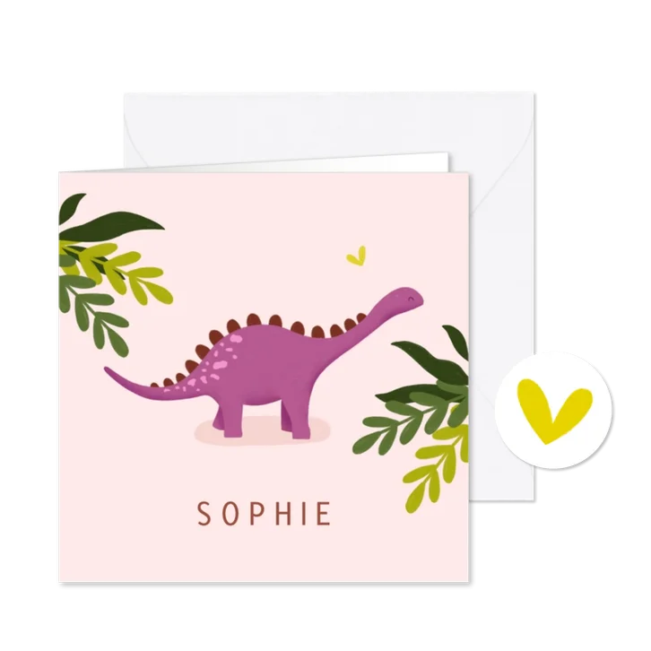 Geboortekaartje dino paars