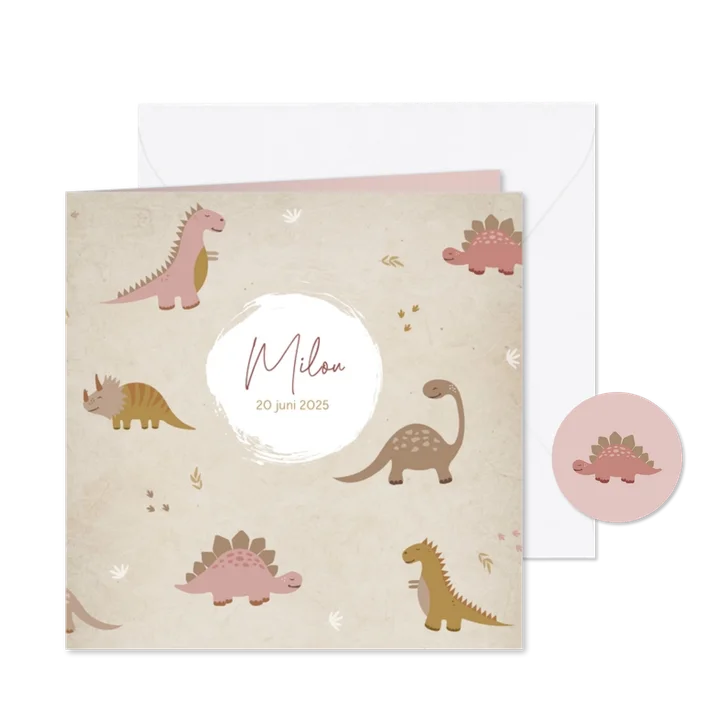 Geboortekaartje dinosaurus roze