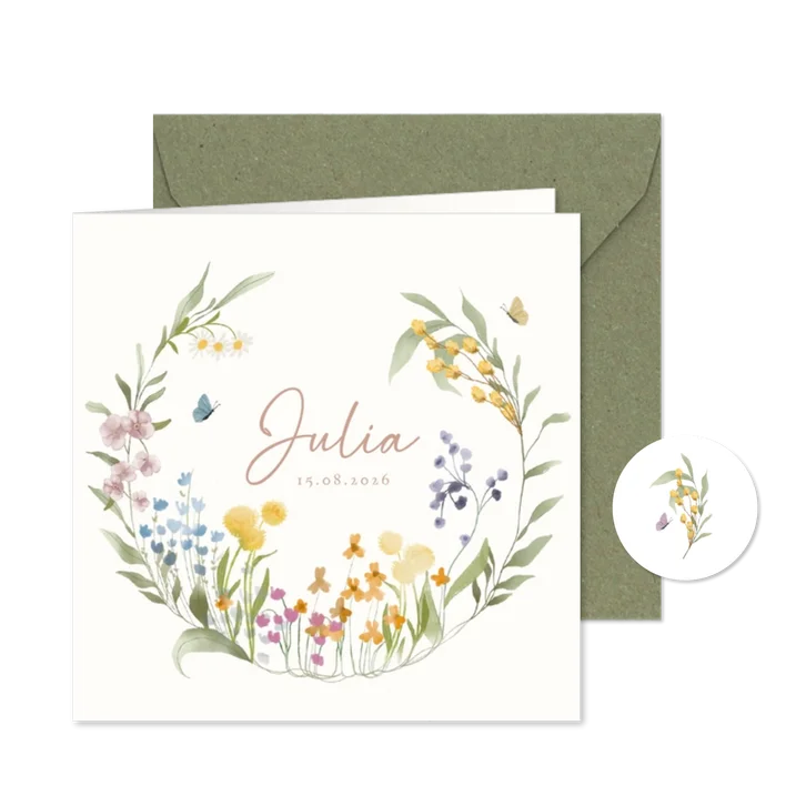 Geboortekaartje dochter met bloemen in aquarel