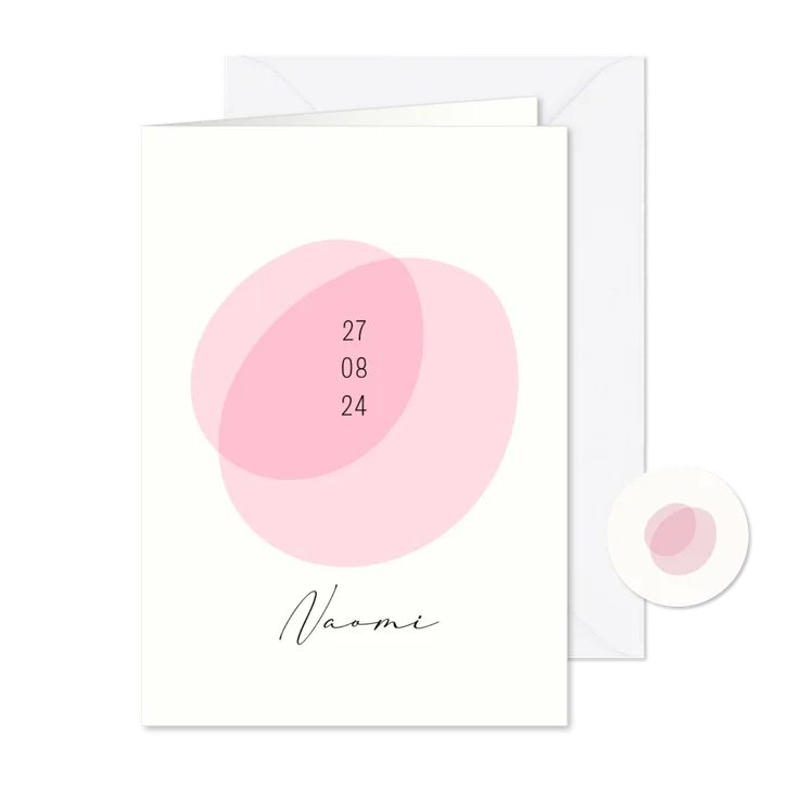 Geboortekaartje eenvoudig roze verf vlek