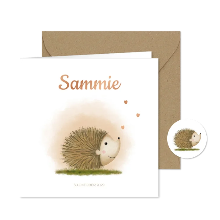 Geboortekaartje egeltje Sammie met hartje