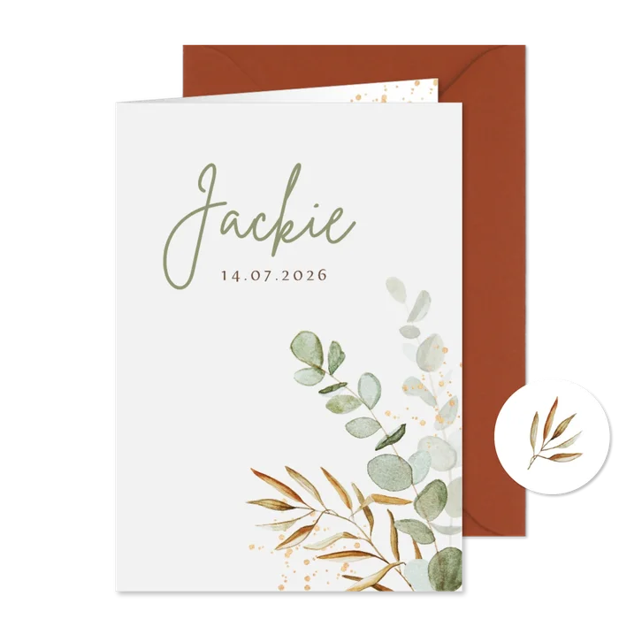 Geboortekaartje eucalyptus natuurlijk stijlvol unisex goud