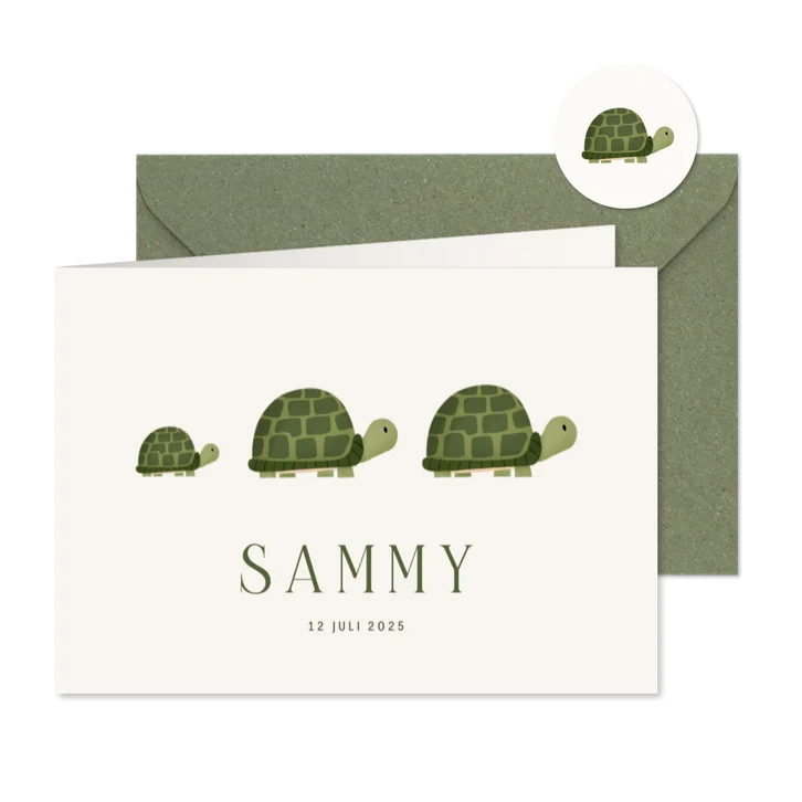 Geboortekaartje familieportret schildpadjes groen