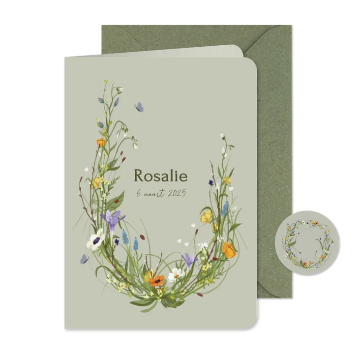 Geboortekaartje frisse veldbloemen