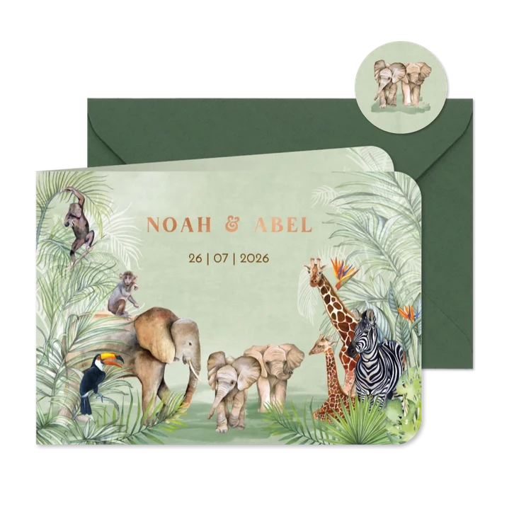 Geboortekaartje geboorte tweeling jungle