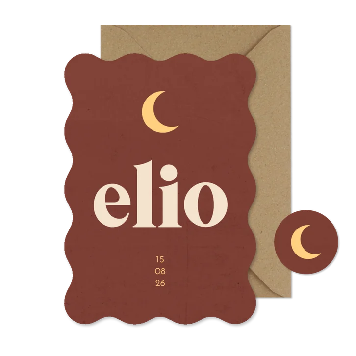 Geboortekaartje golvend roestbruin met maan