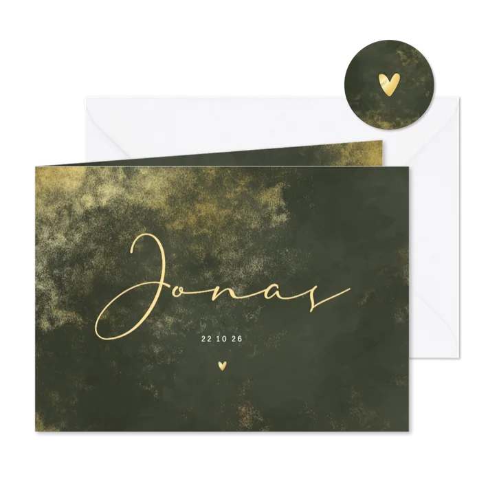 Geboortekaartje goudkleurige poeder groene waterverf