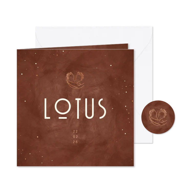 Geboortekaartje hand met voetjes lijntekening met foliedruk