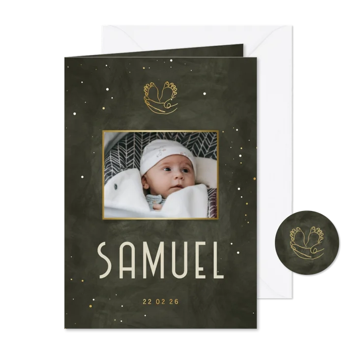 Geboortekaartje hand voetjes foto foliedruk