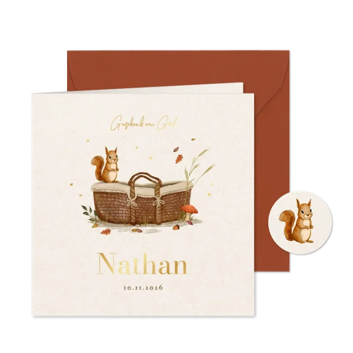 Geboortekaartje herfst mozesmand eekhoorn lief christelijk