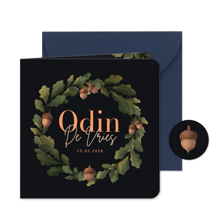 Geboortekaartje Herfstbladeren krans blauw