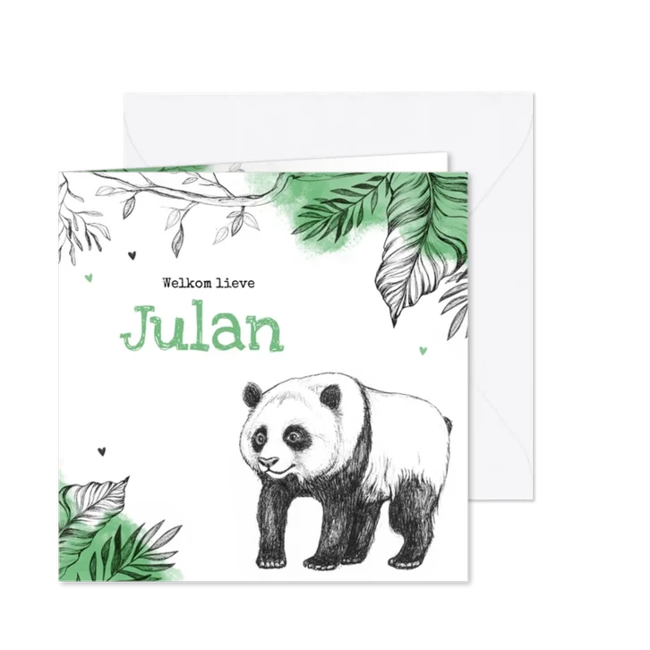 Geboortekaartje hip pandabeer jungle dieren unisex