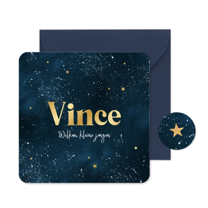 Geboortekaartje hip waterverf galaxy sterren goud