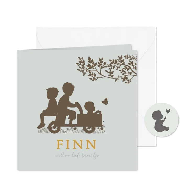 Geboortekaartje houten bakfietsje met broertjes