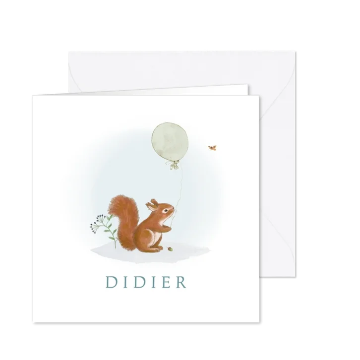 Geboortekaartje - jongen eekhoorn en ballon watercolor