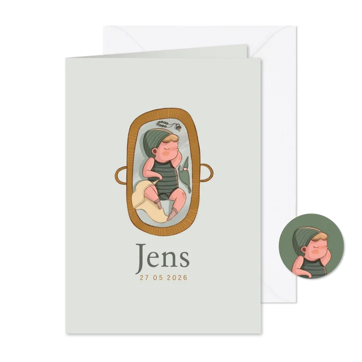 Geboortekaartje jongen in reiswiegje groen